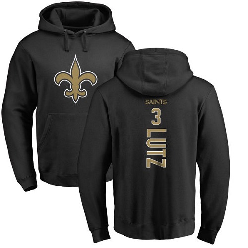 Men New Orleans Saints Black Wil Lutz Backer NFL Football #3 Pullover Hoodie Sweatshirts